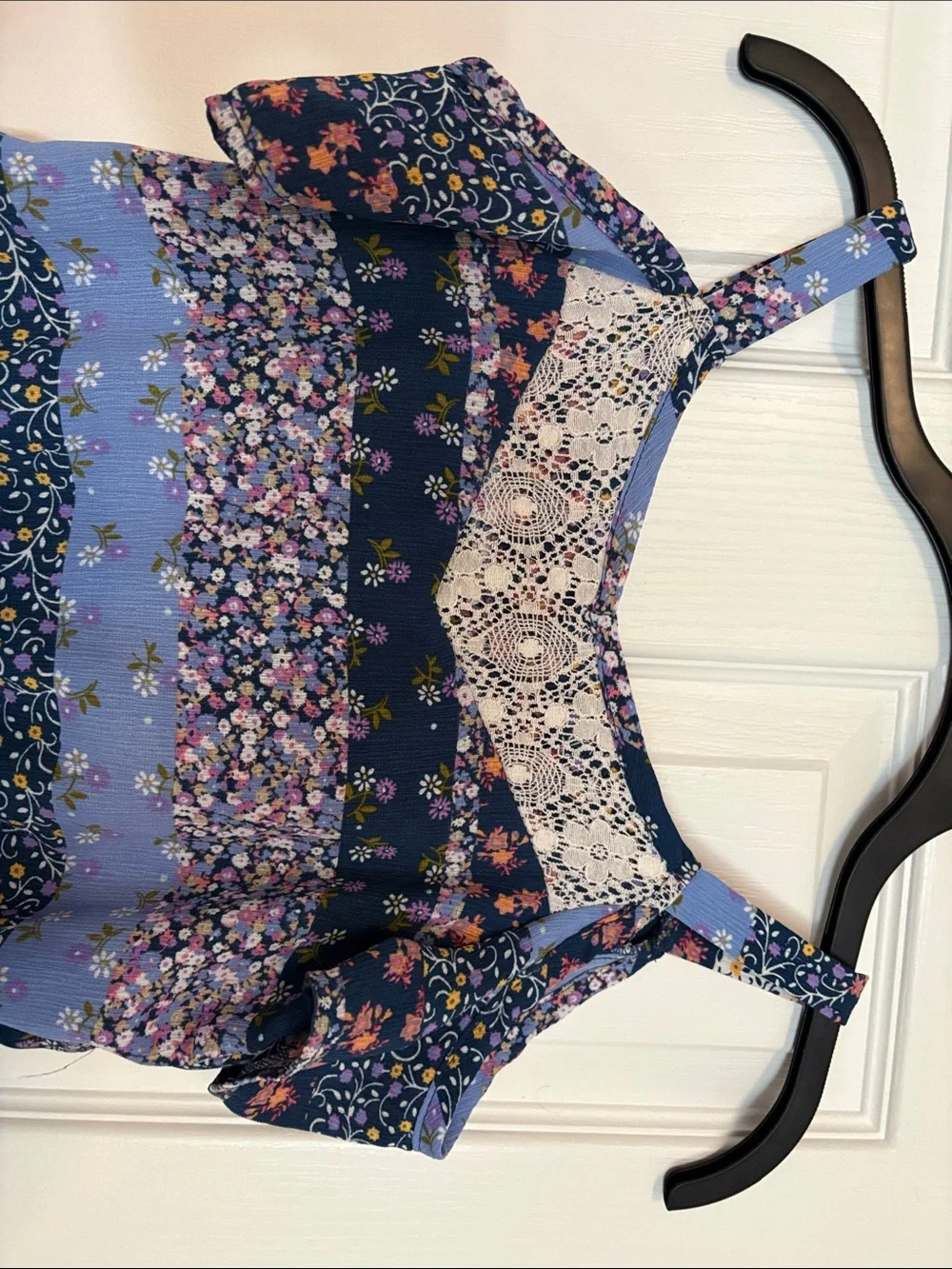 Girls Navy & Light Blue Floral Lace-Yoke Sundress